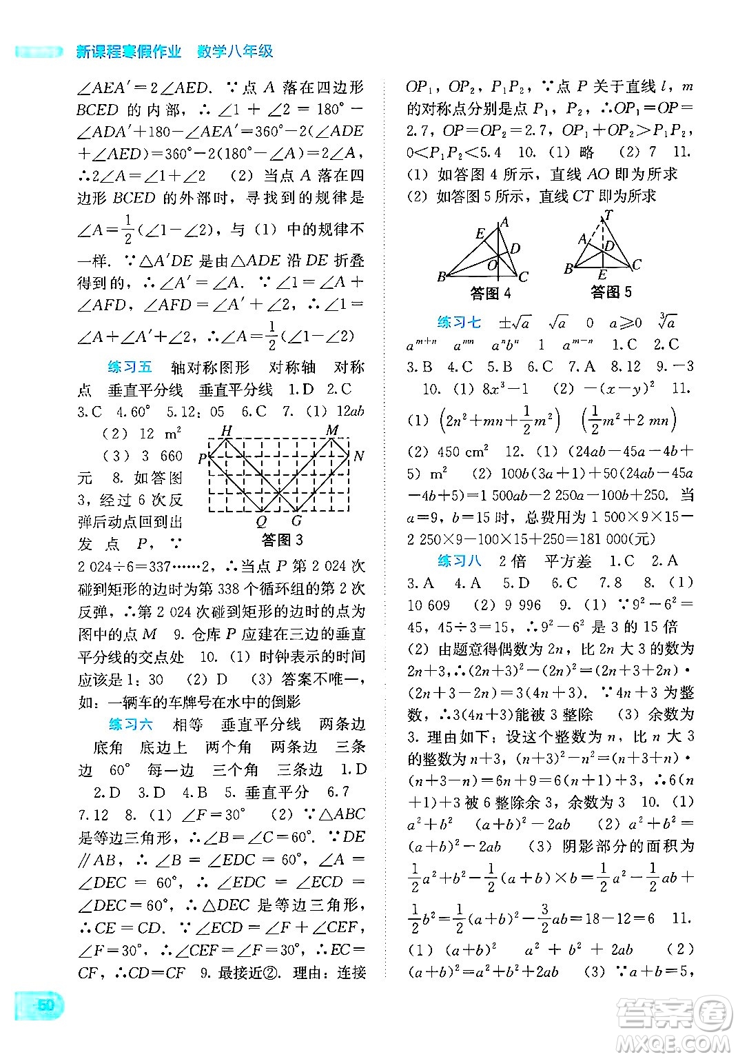 廣西教育出版社2025年新課程寒假作業(yè)八年級數(shù)學(xué)通用版答案