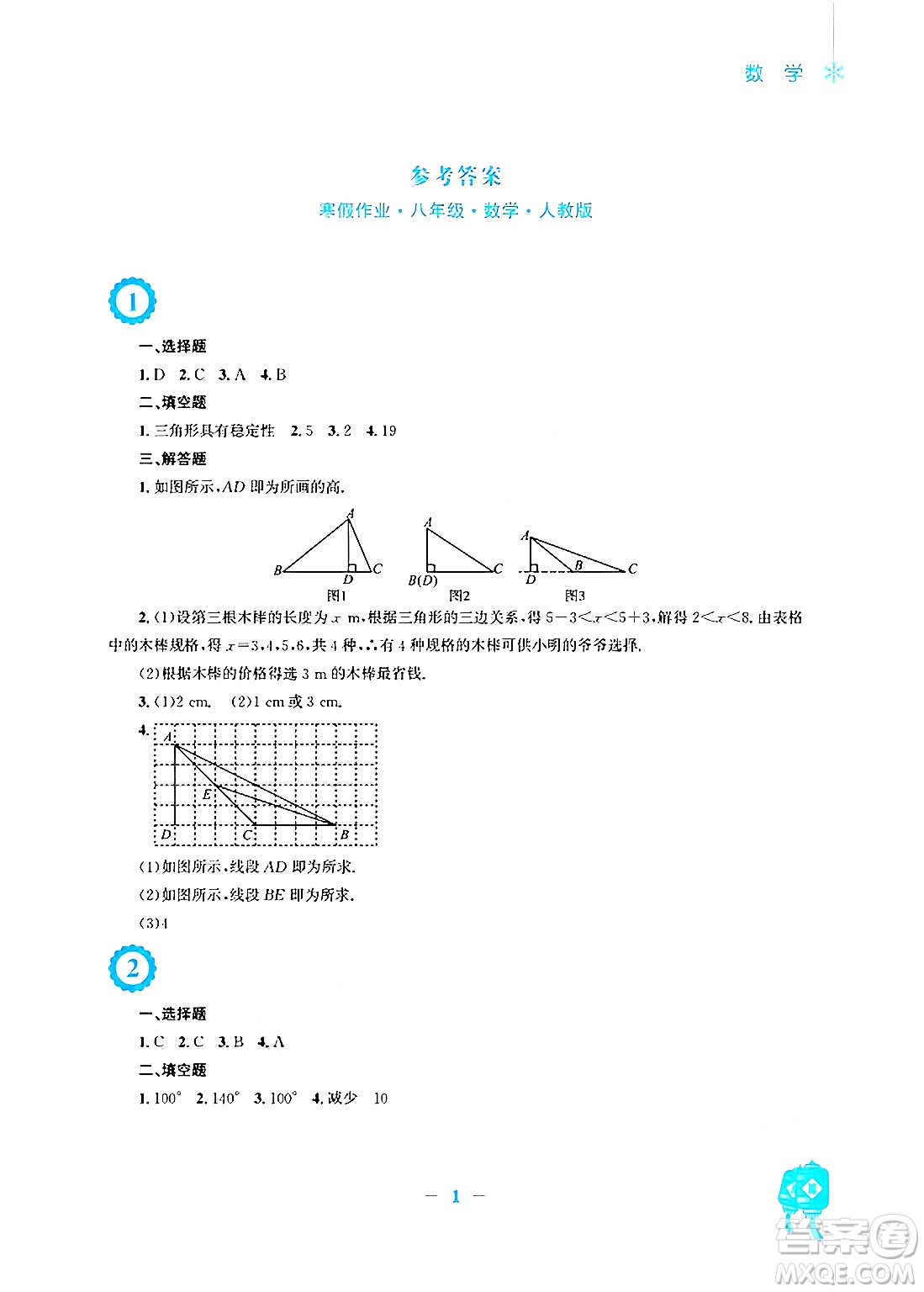 安徽教育出版社2025年寒假作業(yè)八年級數(shù)學(xué)人教版答案