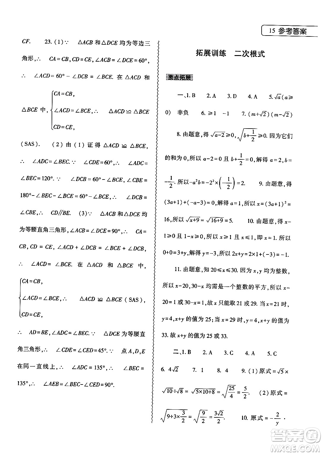 大象出版社2025年寒假作業(yè)本八年級(jí)數(shù)學(xué)人教版答案