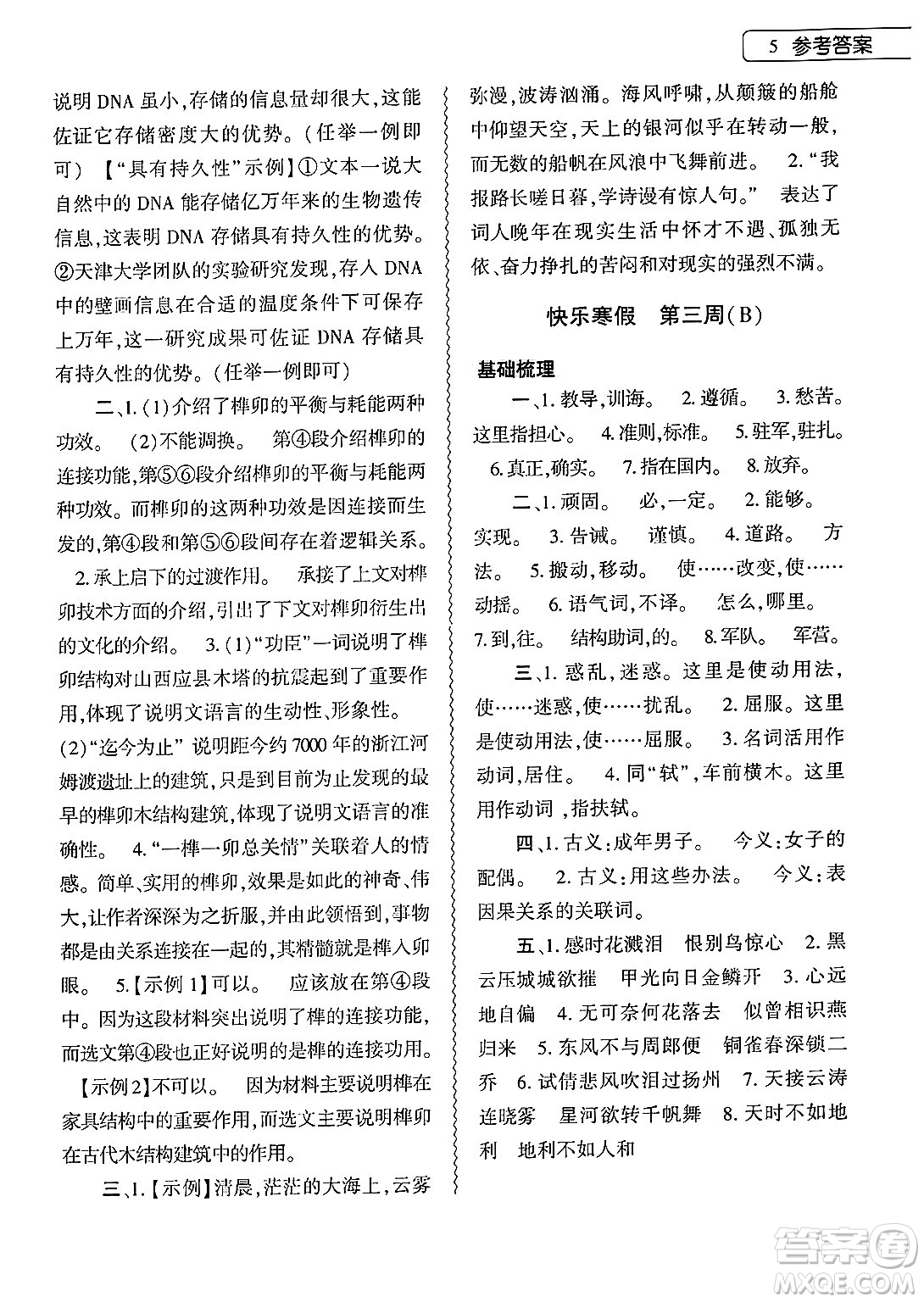 大象出版社2025年寒假作業(yè)本八年級(jí)語(yǔ)文人教版答案