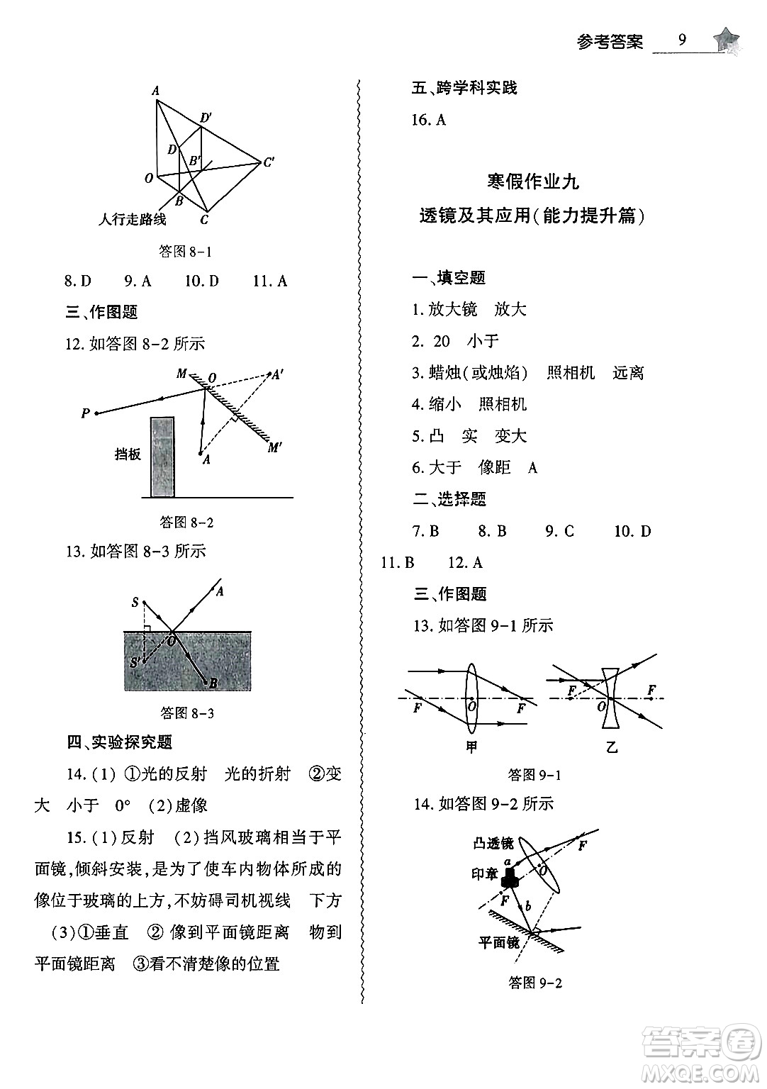 大象出版社2025年寒假作業(yè)本八年級物理通用版答案