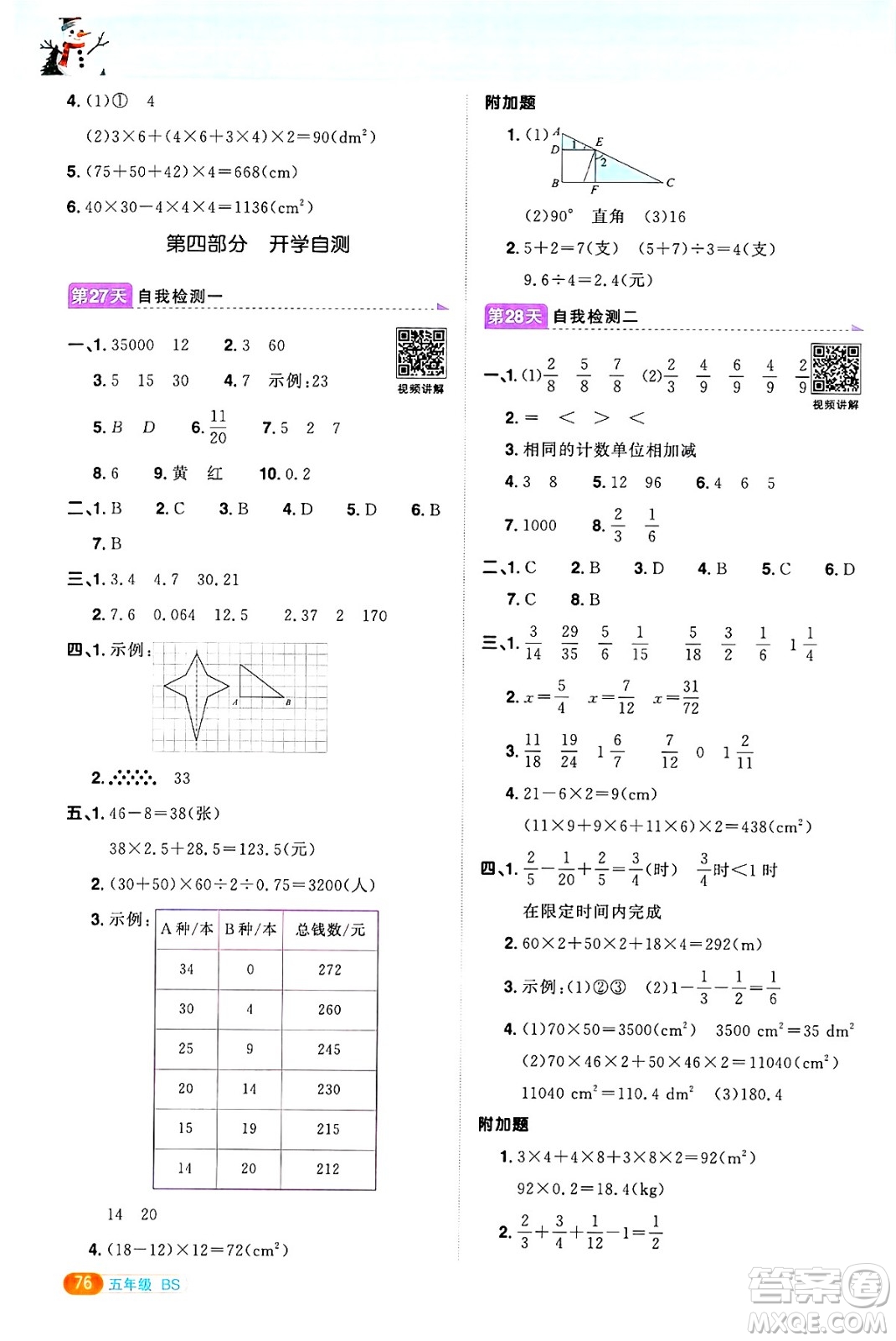 江西教育出版社2025年陽光同學(xué)寒假銜接五年級(jí)數(shù)學(xué)北師大版答案