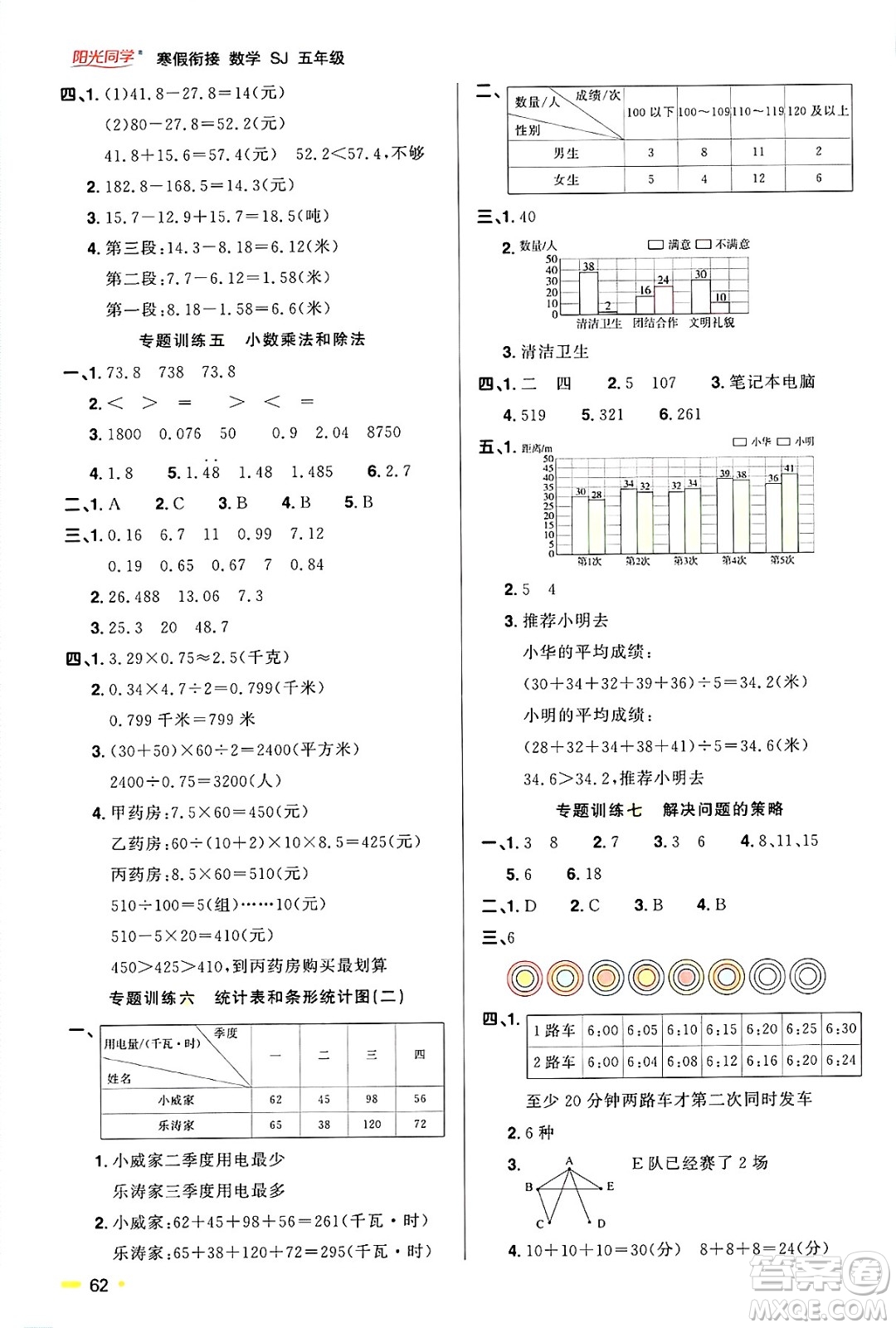 江西教育出版社2025年陽光同學(xué)寒假銜接五年級(jí)數(shù)學(xué)蘇教版答案
