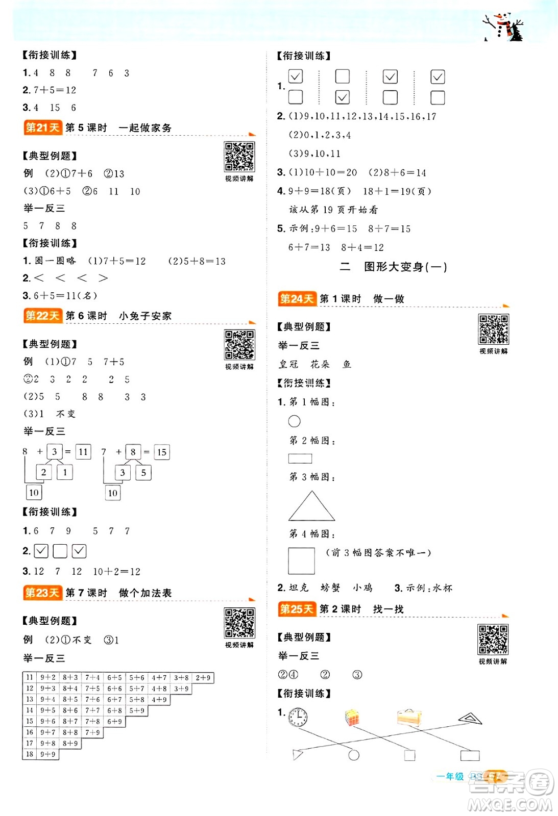 江西教育出版社2025年陽光同學(xué)寒假銜接一年級數(shù)學(xué)北師大版答案