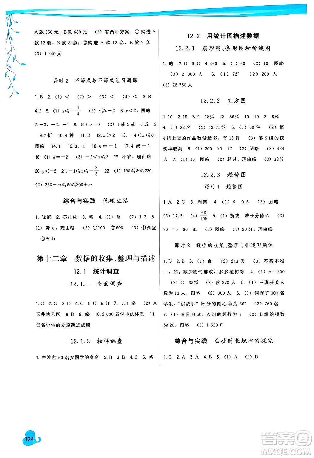 福建人民出版社2025年春頂尖課課練七年級(jí)數(shù)學(xué)下冊(cè)人教版答案