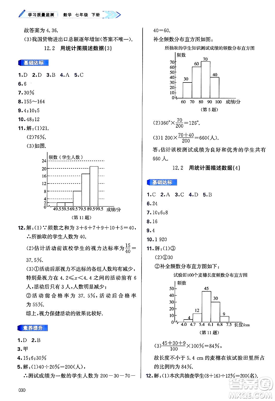 天津教育出版社2025年春學(xué)習(xí)質(zhì)量監(jiān)測(cè)七年級(jí)數(shù)學(xué)下冊(cè)人教版答案