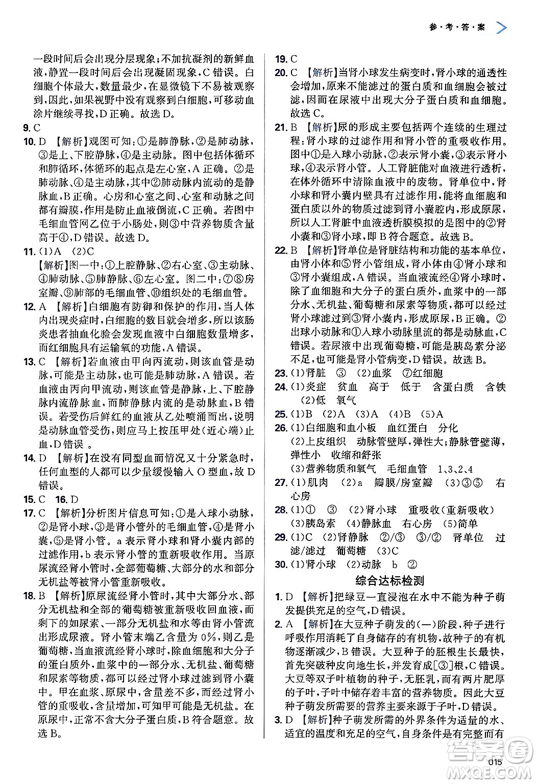 天津教育出版社2025年春學(xué)習(xí)質(zhì)量監(jiān)測七年級生物下冊人教版答案