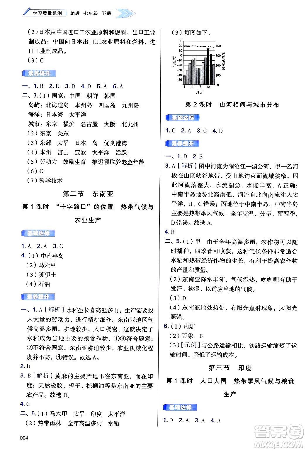 天津教育出版社2025年春學(xué)習(xí)質(zhì)量監(jiān)測七年級地理下冊人教版答案