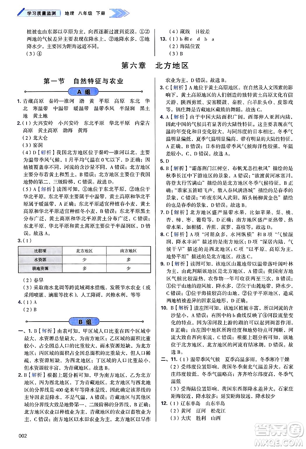 天津教育出版社2025年春學(xué)習(xí)質(zhì)量監(jiān)測八年級地理下冊人教版答案