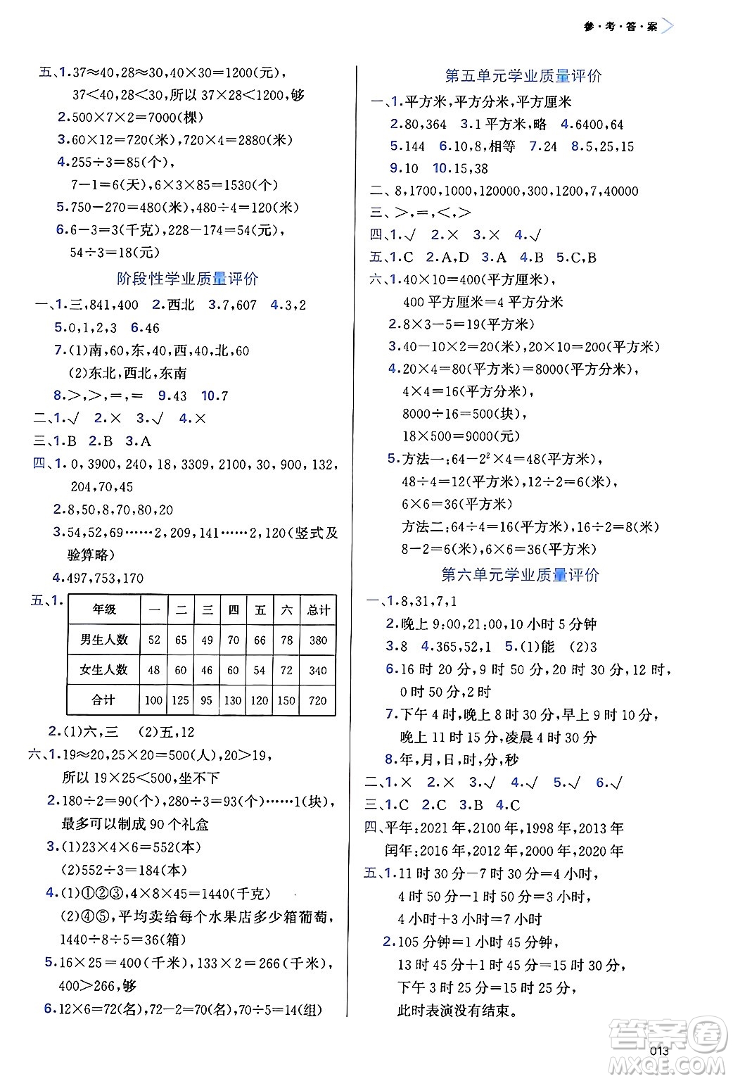 天津教育出版社2025年春學(xué)習(xí)質(zhì)量監(jiān)測三年級數(shù)學(xué)下冊人教版答案
