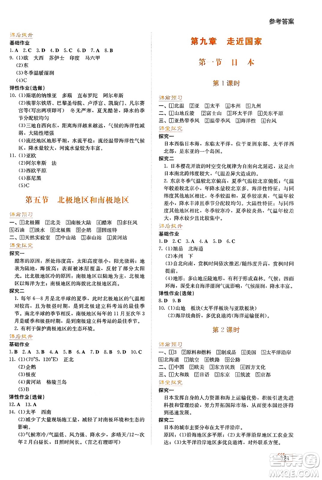 湖南教育出版社2025年春學(xué)法大視野七年級地理下冊湘教版答案