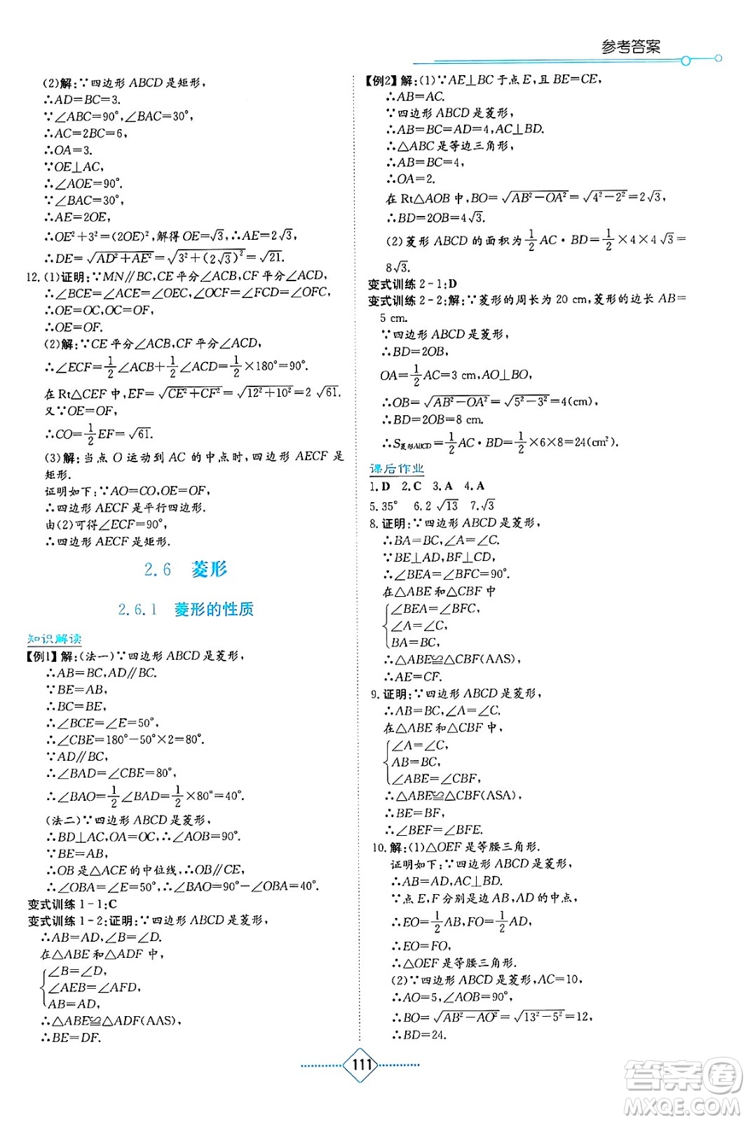 湖南教育出版社2025年春學(xué)法大視野八年級(jí)數(shù)學(xué)下冊(cè)湘教版答案