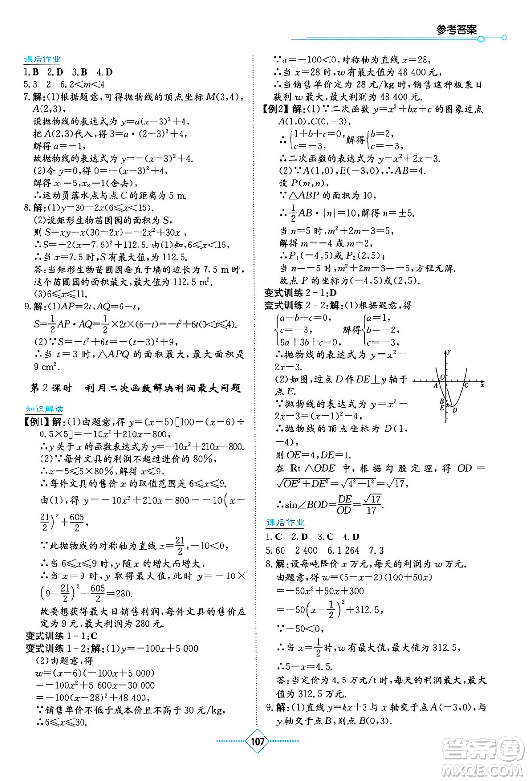 湖南教育出版社2025年春學(xué)法大視野九年級(jí)數(shù)學(xué)下冊(cè)湘教版答案