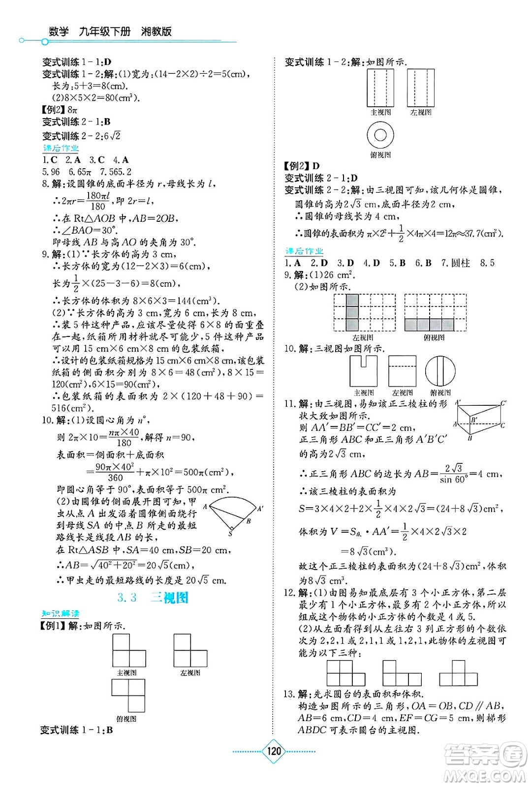 湖南教育出版社2025年春學(xué)法大視野九年級(jí)數(shù)學(xué)下冊(cè)湘教版答案