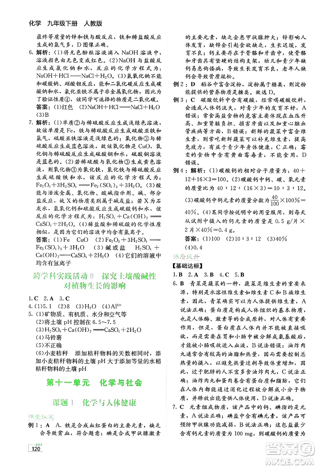 湖南教育出版社2025年春學(xué)法大視野九年級化學(xué)下冊人教版答案