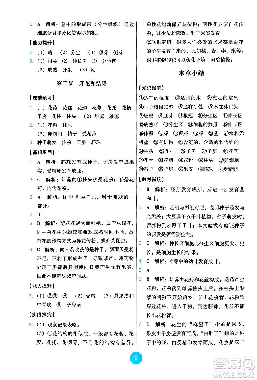 人民教育出版社2025年春能力培養(yǎng)與測試七年級生物下冊人教版答案
