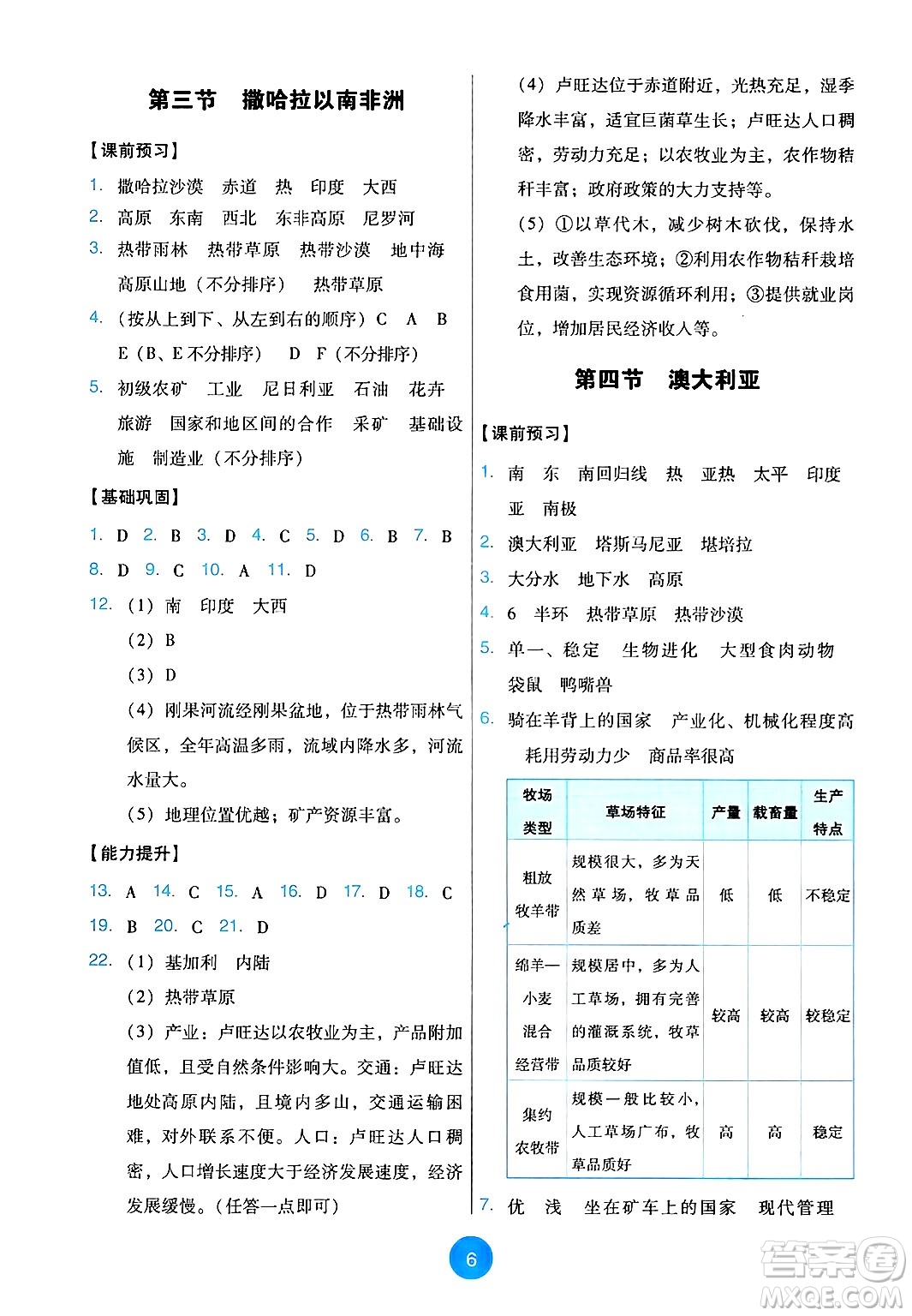 人民教育出版社2025年春能力培養(yǎng)與測試七年級地理下冊人教版答案