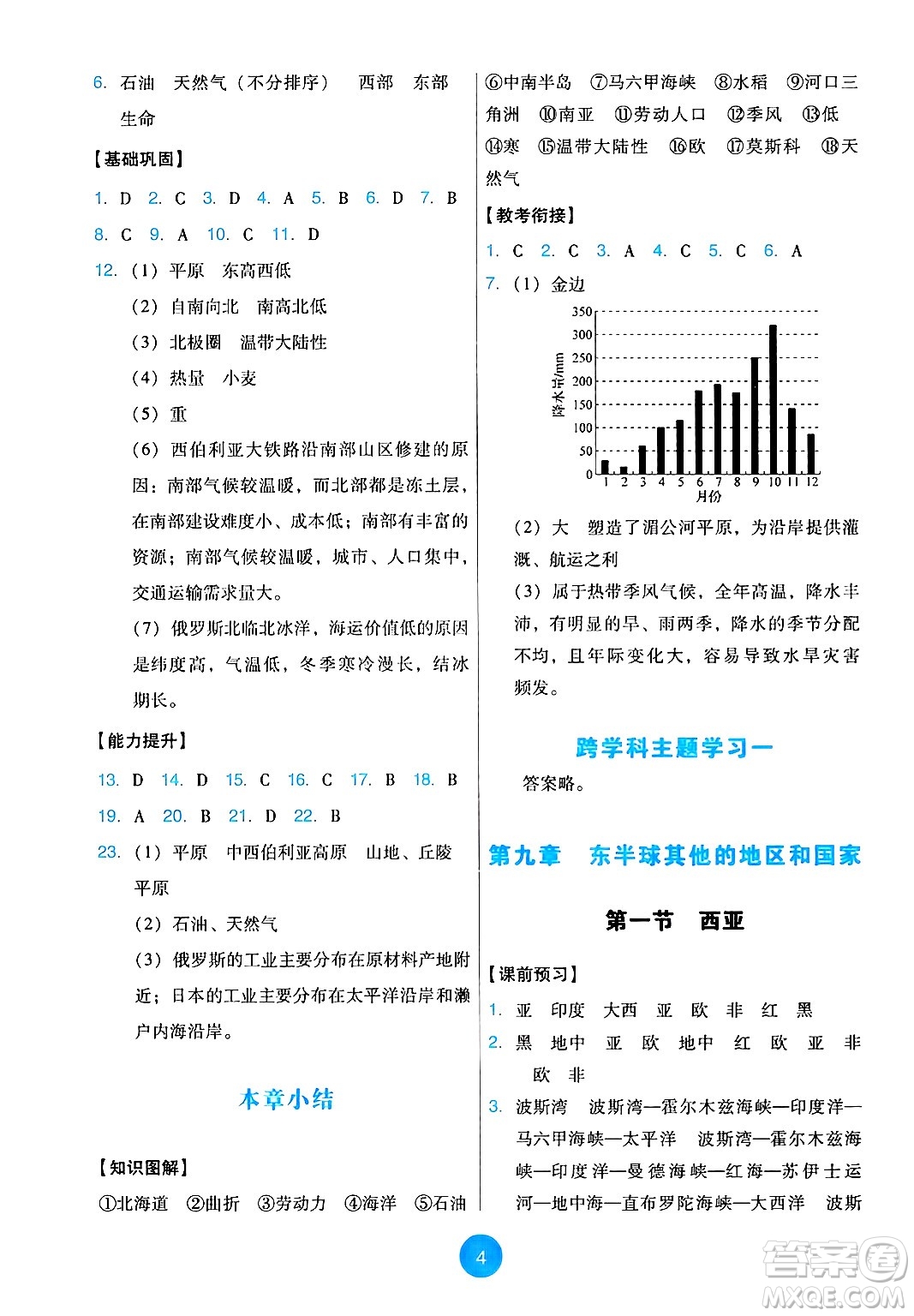 人民教育出版社2025年春能力培養(yǎng)與測試七年級地理下冊人教版答案
