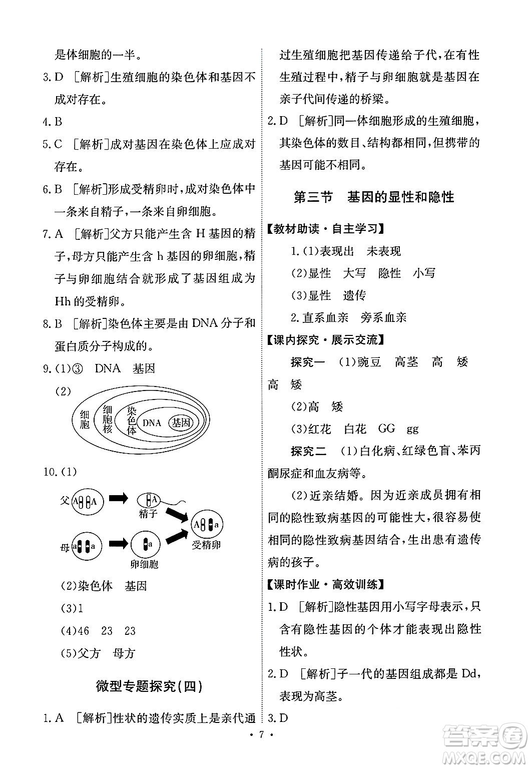 人民教育出版社2025年春能力培養(yǎng)與測試八年級生物下冊人教版答案