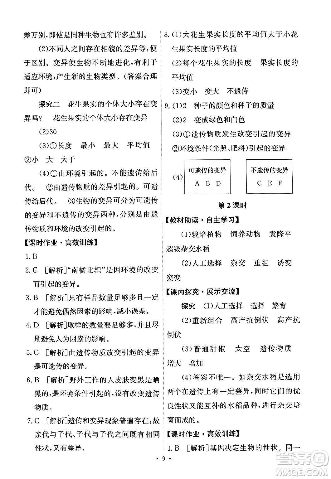 人民教育出版社2025年春能力培養(yǎng)與測試八年級生物下冊人教版答案