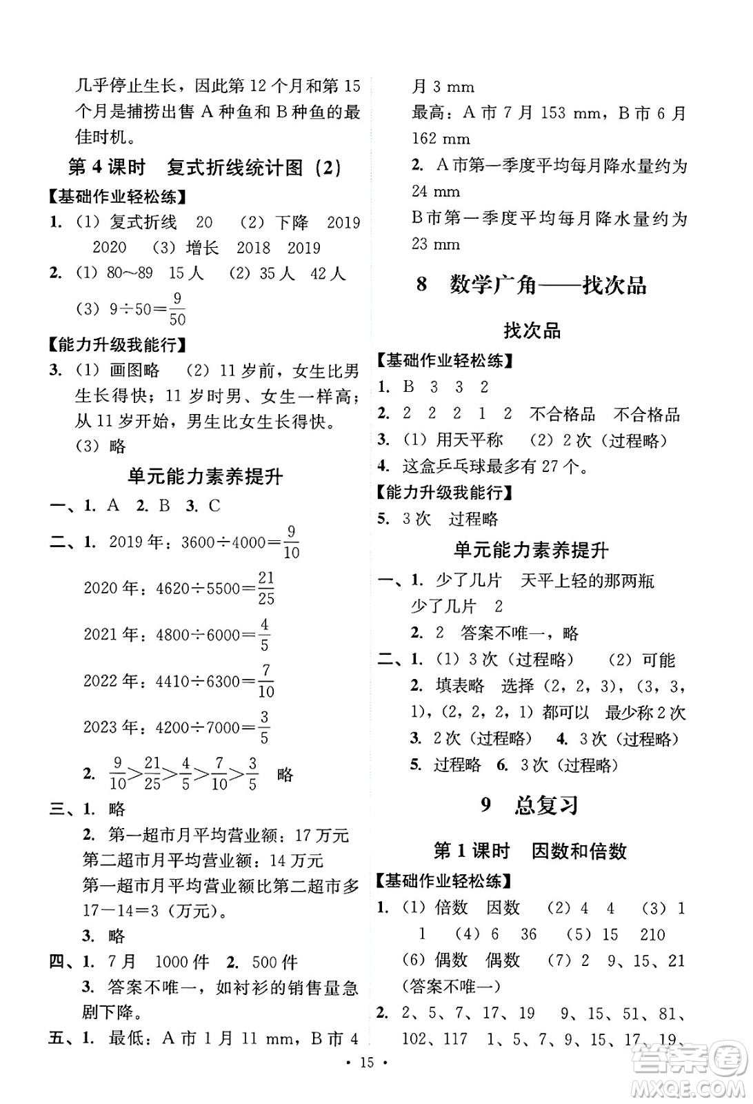 人民教育出版社2025年春能力培養(yǎng)與測試五年級數(shù)學(xué)下冊人教版答案