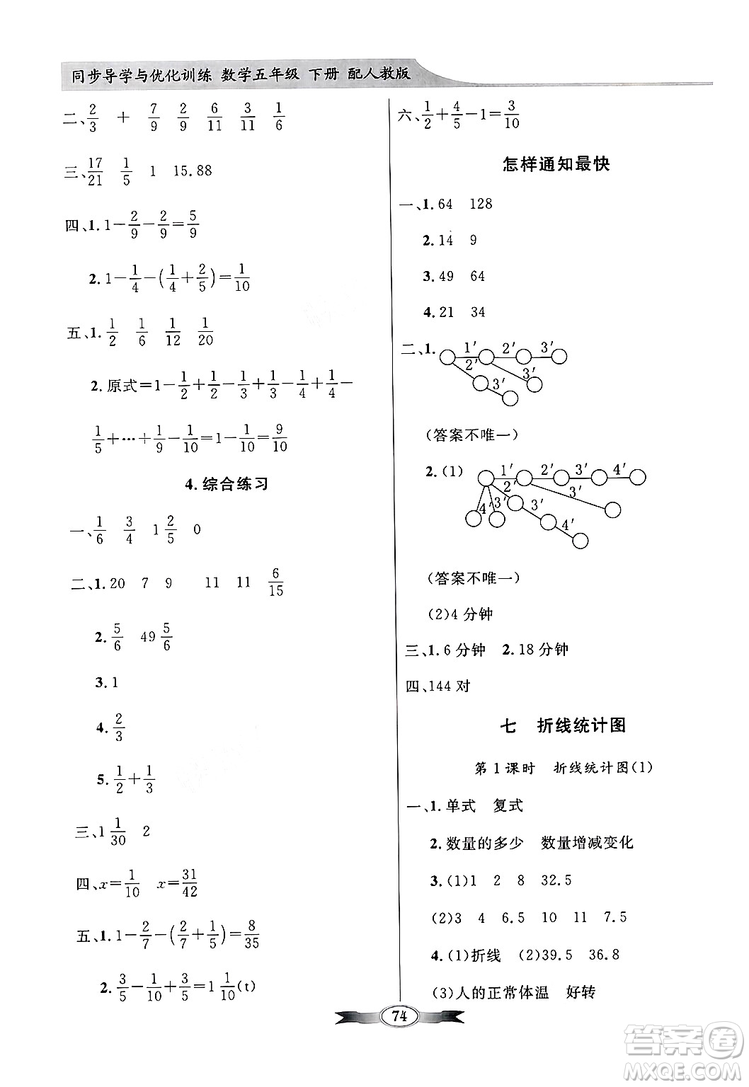 人民教育出版社2025年春百年學典同步導學與優(yōu)化訓練五年級數(shù)學下冊人教版答案