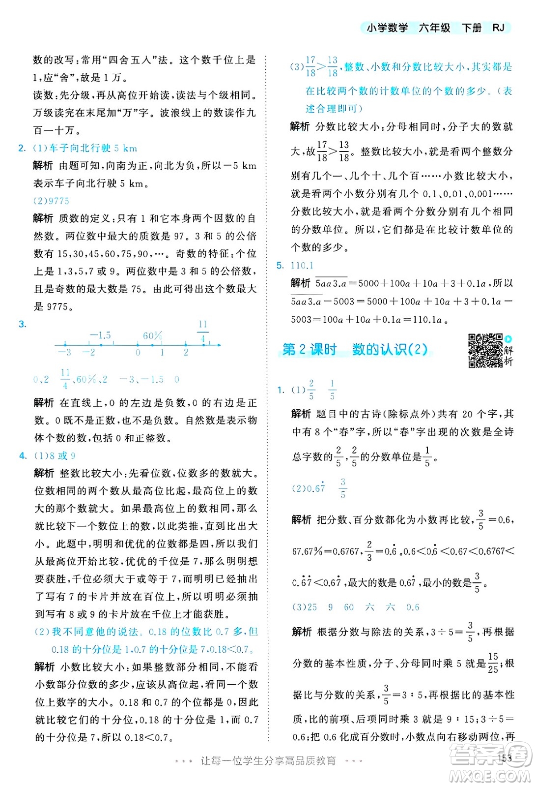 山東畫報(bào)出版社2025年春53天天練六年級數(shù)學(xué)下冊人教版答案