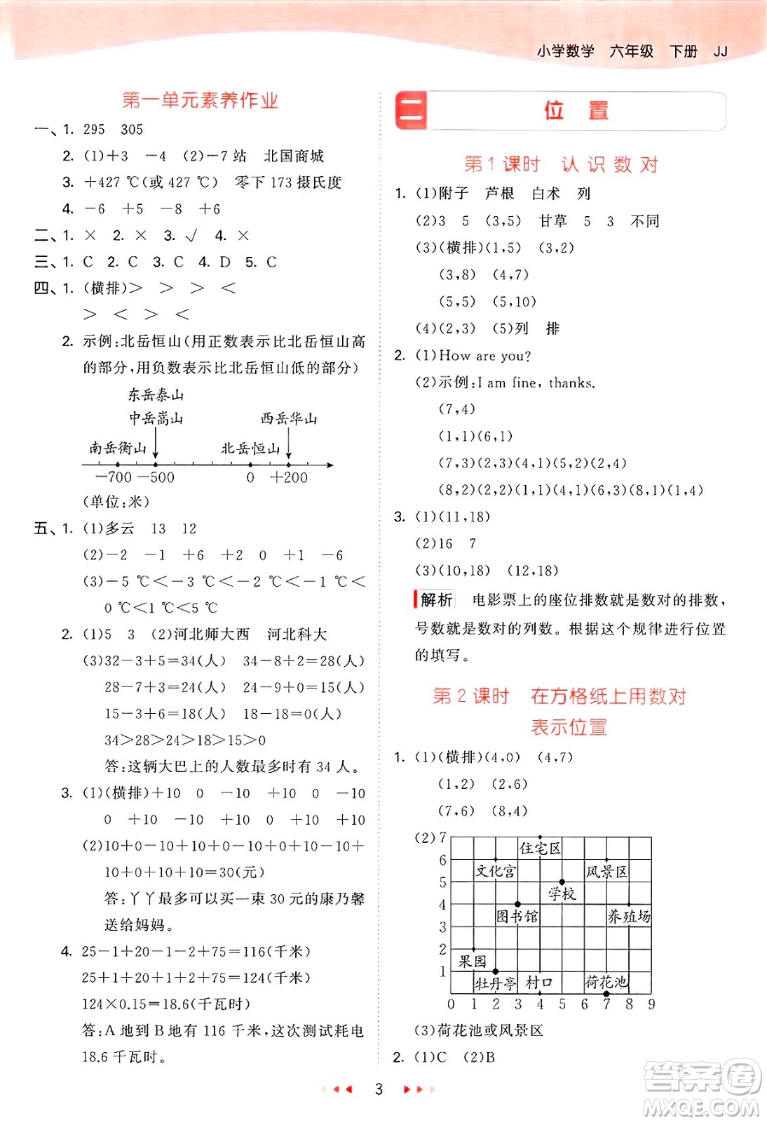 西安出版社2025年春53天天練六年級數(shù)學(xué)下冊冀教版答案