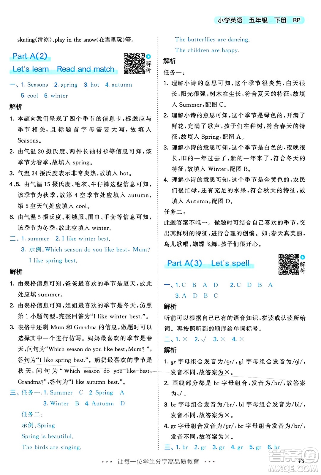 山東畫(huà)報(bào)出版社2025年春53天天練五年級(jí)英語(yǔ)下冊(cè)人教PEP版答案