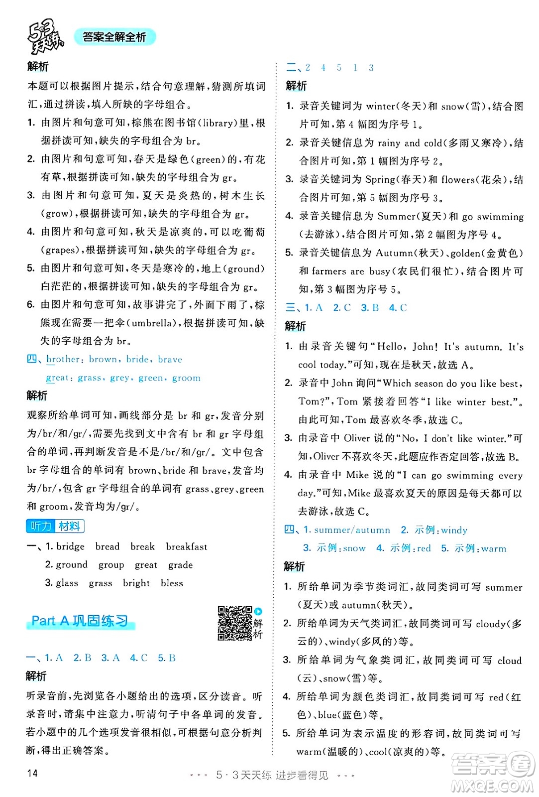 山東畫(huà)報(bào)出版社2025年春53天天練五年級(jí)英語(yǔ)下冊(cè)人教PEP版答案