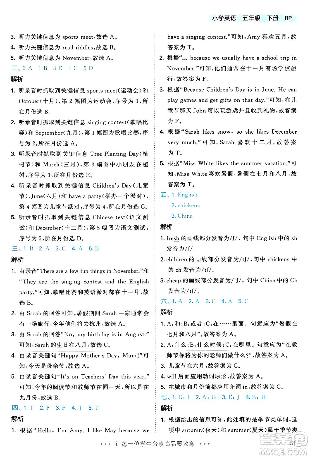 山東畫(huà)報(bào)出版社2025年春53天天練五年級(jí)英語(yǔ)下冊(cè)人教PEP版答案