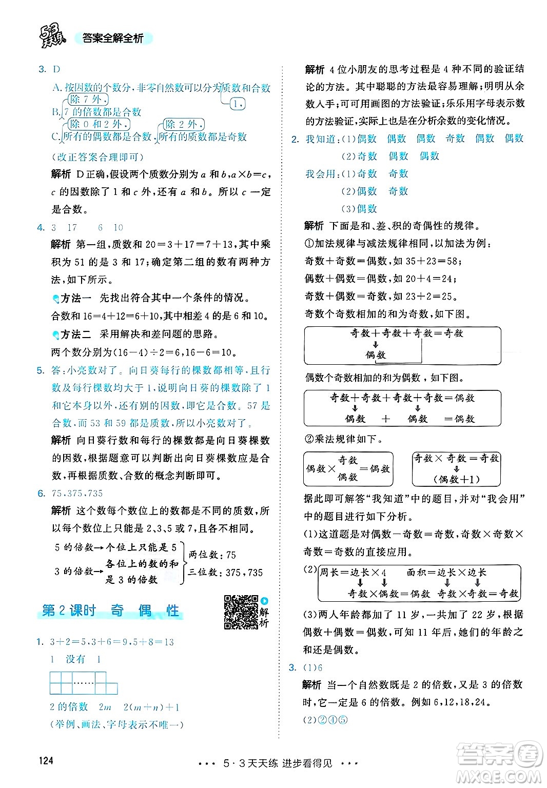 山東畫報出版社2025年春53天天練五年級數(shù)學下冊人教版答案