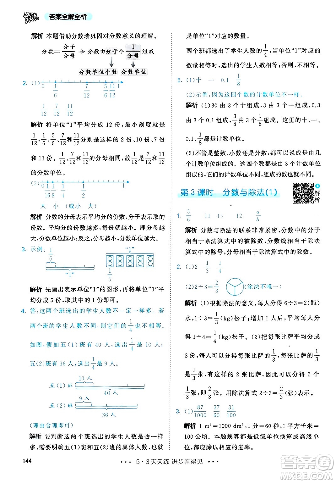 山東畫報出版社2025年春53天天練五年級數(shù)學下冊人教版答案
