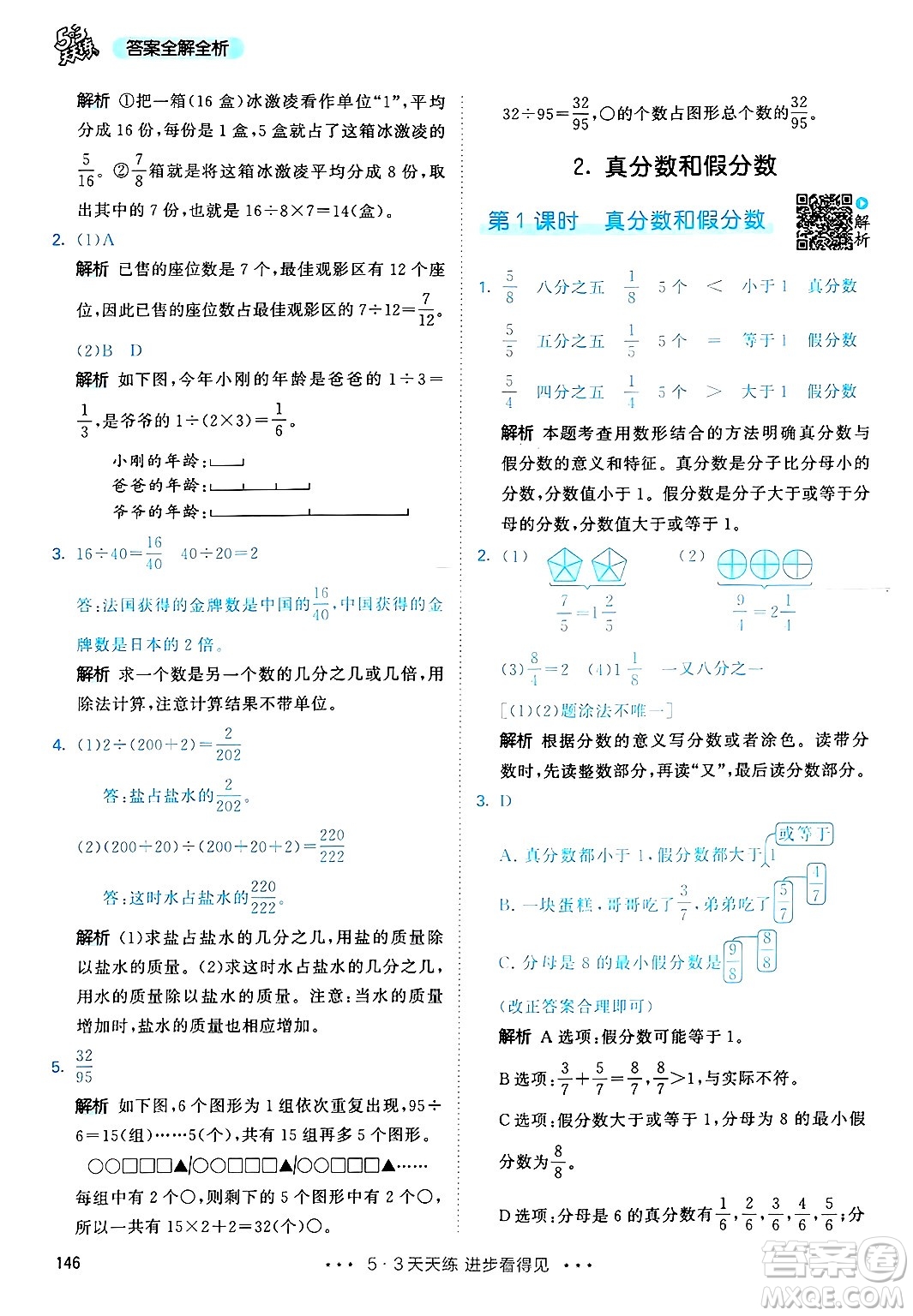 山東畫報出版社2025年春53天天練五年級數(shù)學下冊人教版答案