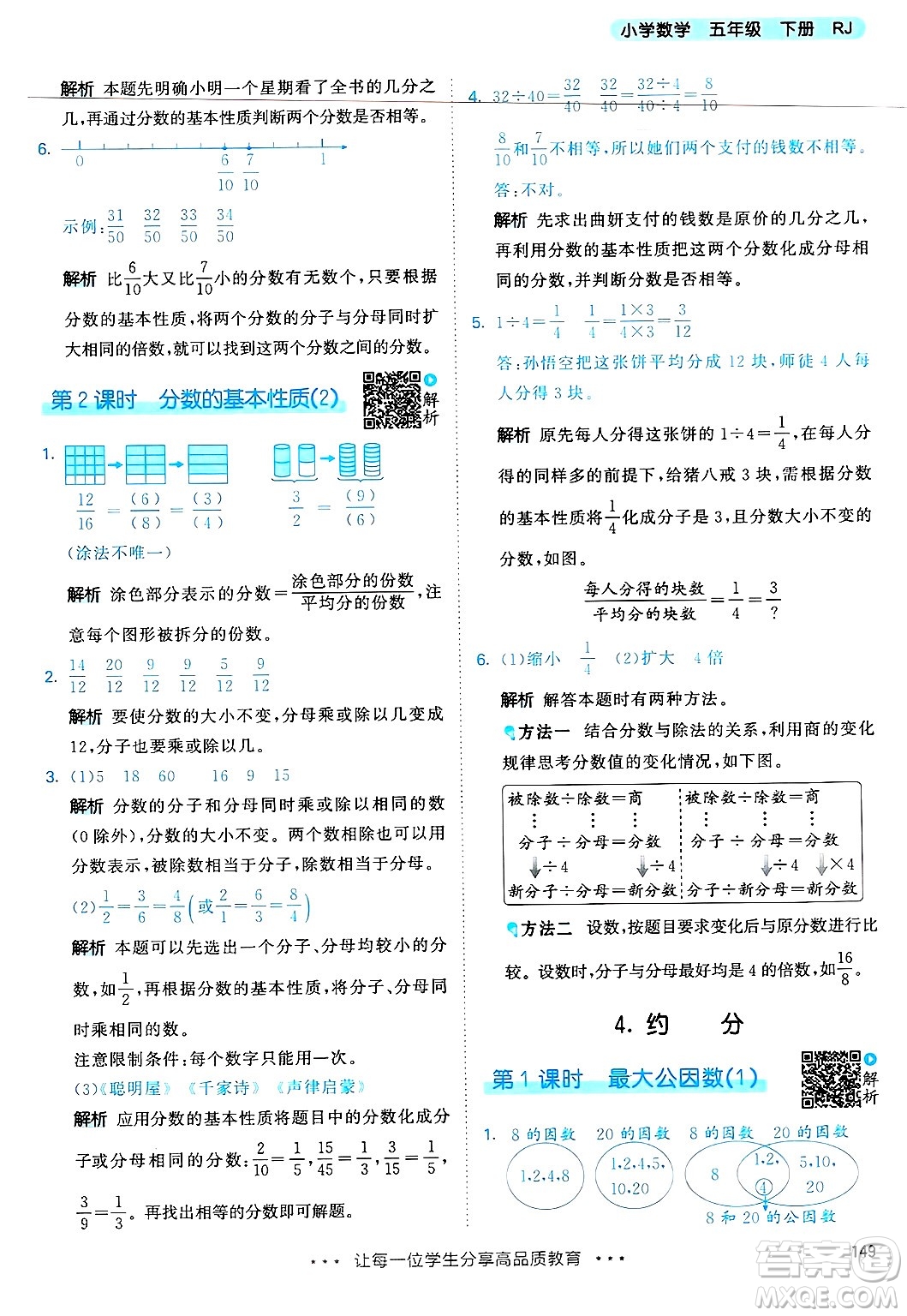 山東畫報出版社2025年春53天天練五年級數(shù)學下冊人教版答案