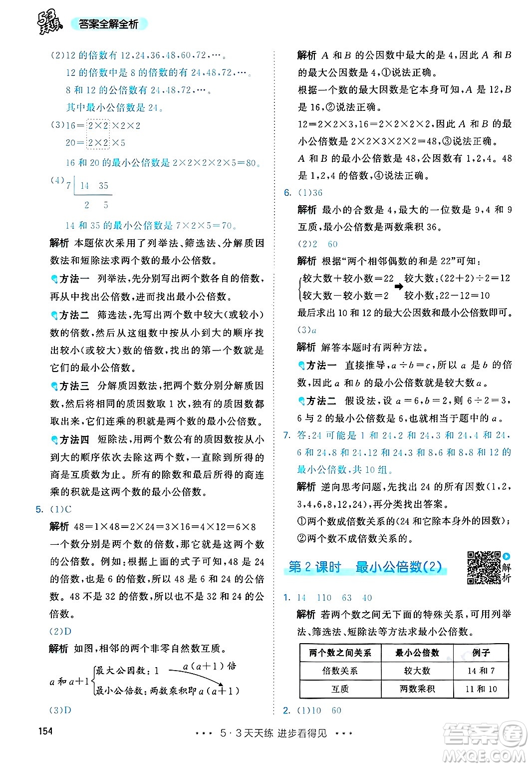 山東畫報出版社2025年春53天天練五年級數(shù)學下冊人教版答案