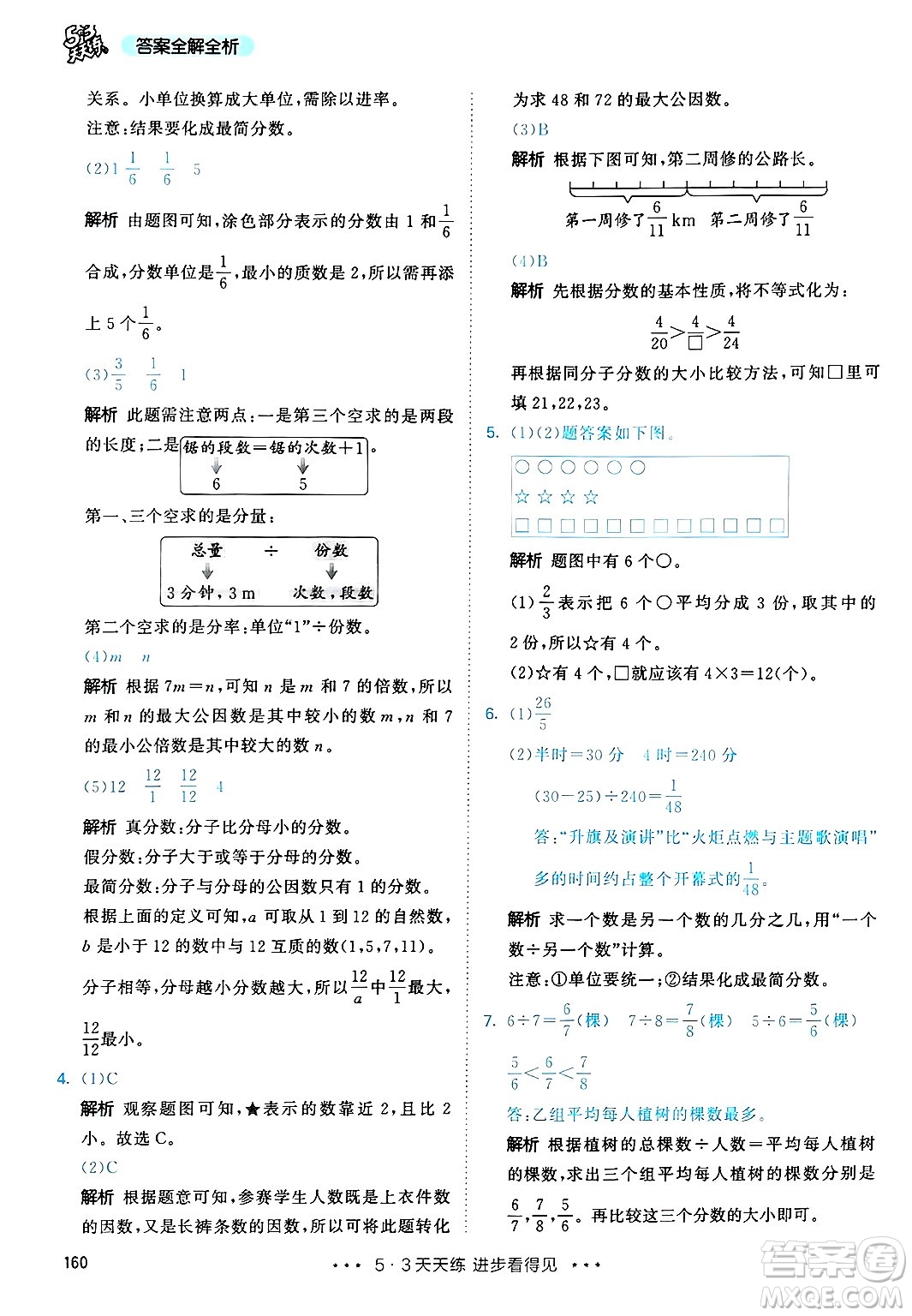 山東畫報出版社2025年春53天天練五年級數(shù)學下冊人教版答案