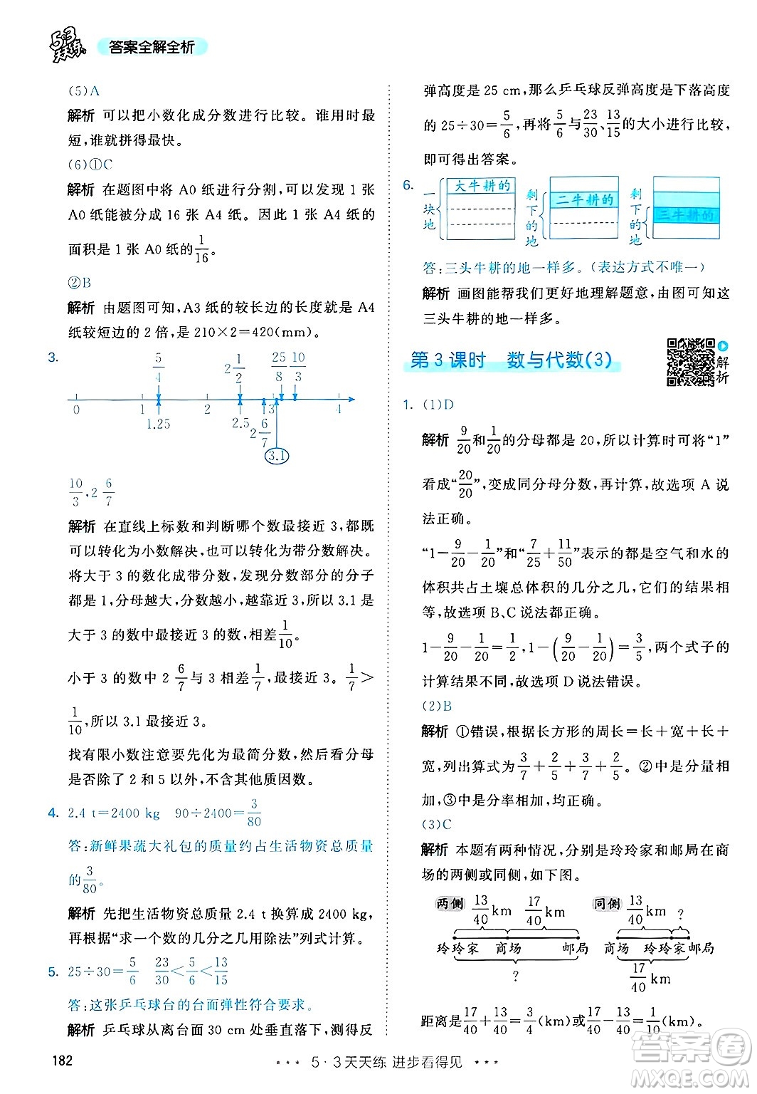 山東畫報出版社2025年春53天天練五年級數(shù)學下冊人教版答案