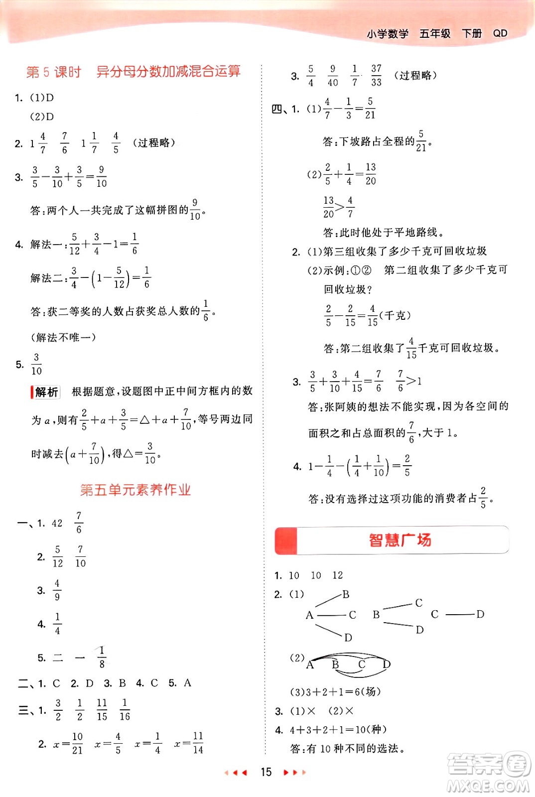 山東畫報出版社2025年春53天天練五年級數(shù)學(xué)下冊青島版答案