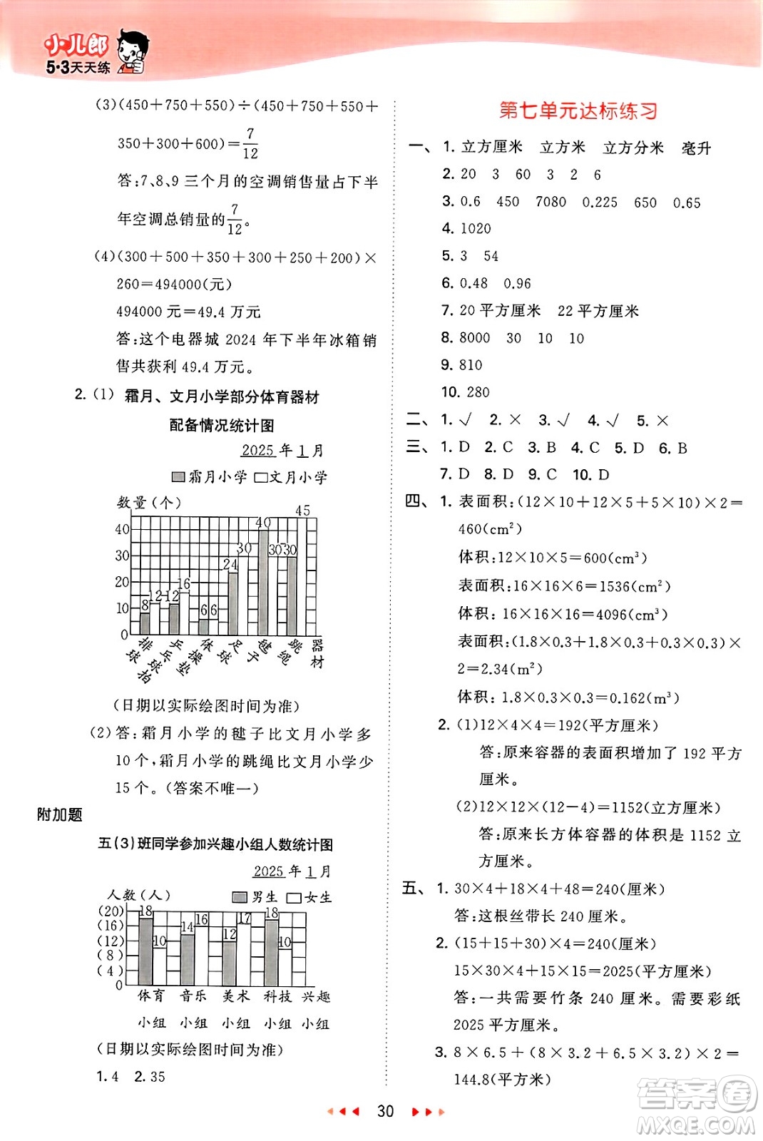 山東畫報出版社2025年春53天天練五年級數(shù)學(xué)下冊青島版答案
