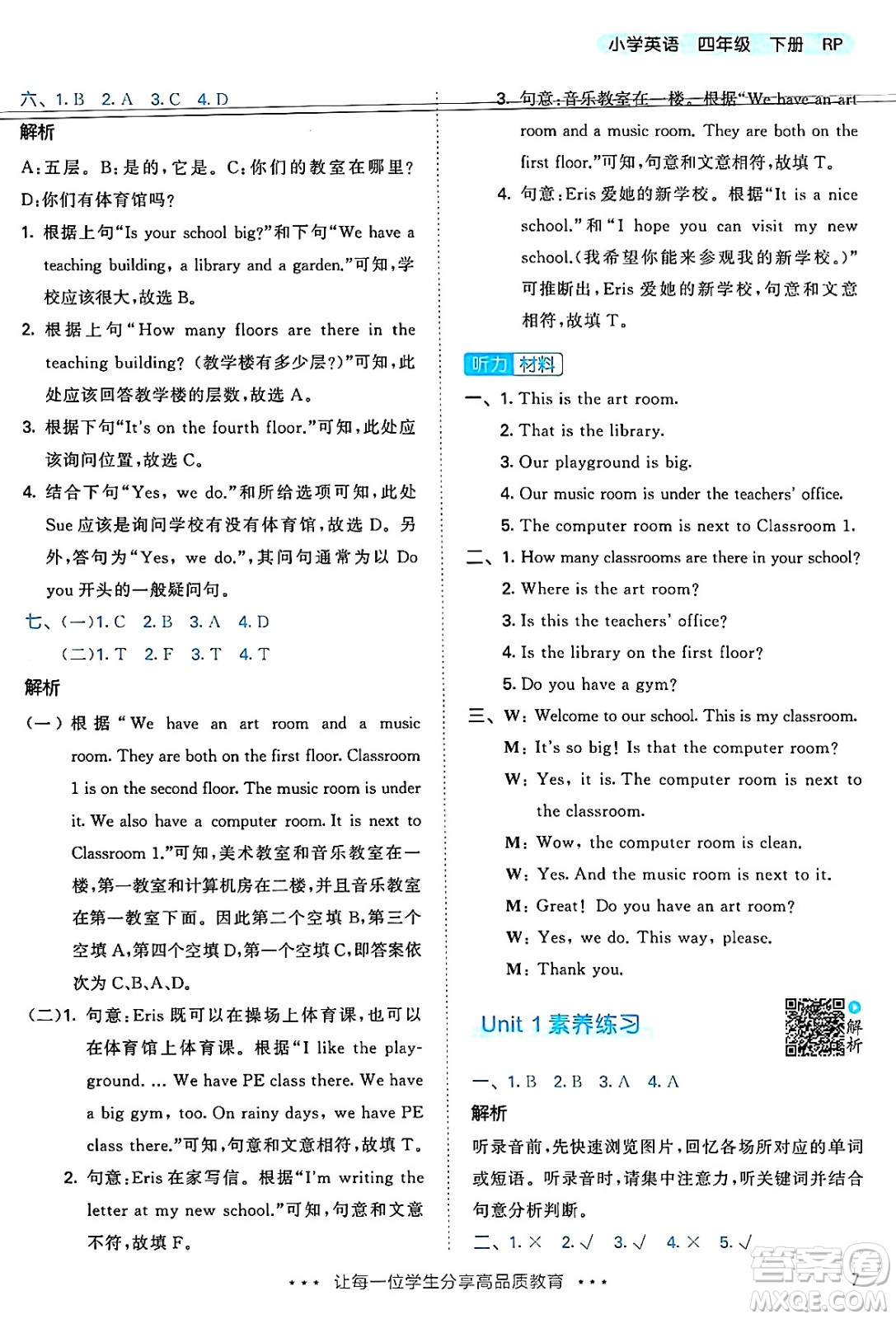 山東畫(huà)報(bào)出版社2025年春53天天練四年級(jí)英語(yǔ)下冊(cè)人教PEP版答案
