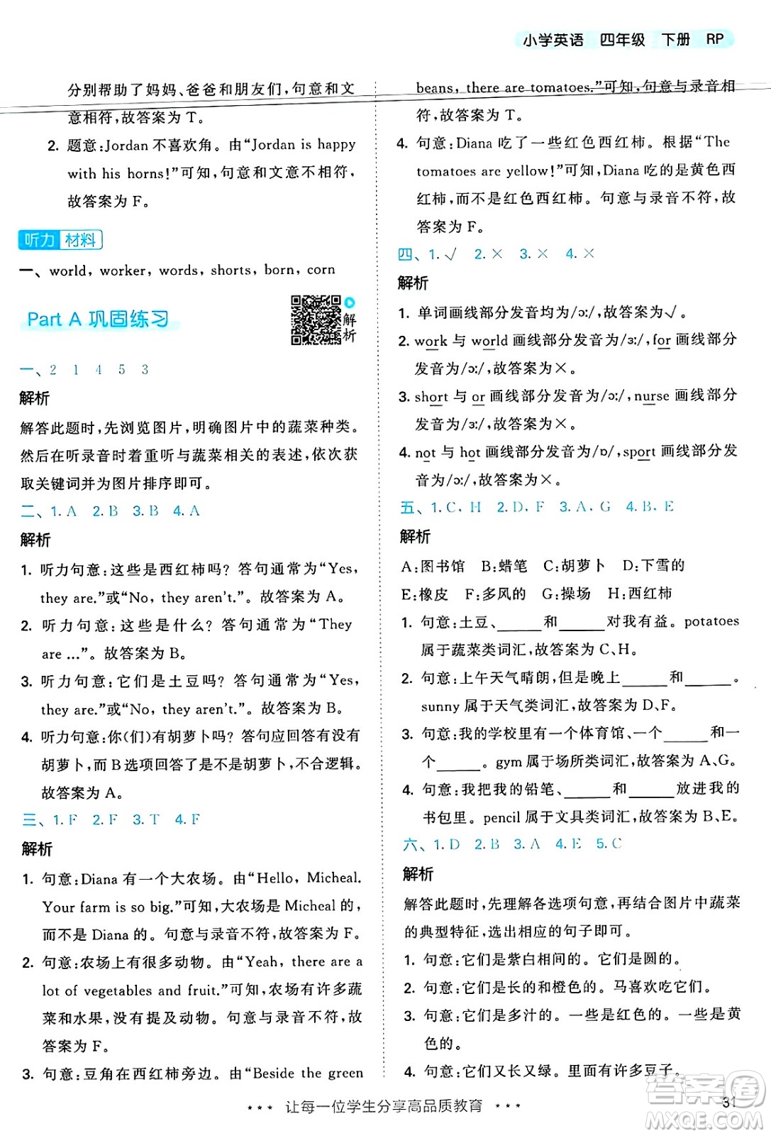 山東畫(huà)報(bào)出版社2025年春53天天練四年級(jí)英語(yǔ)下冊(cè)人教PEP版答案