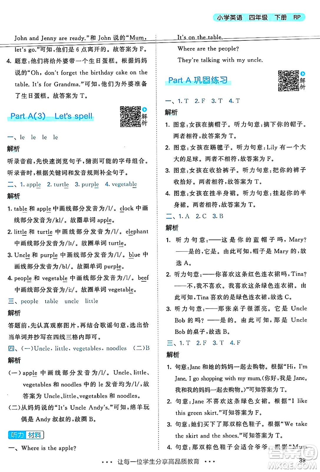山東畫(huà)報(bào)出版社2025年春53天天練四年級(jí)英語(yǔ)下冊(cè)人教PEP版答案