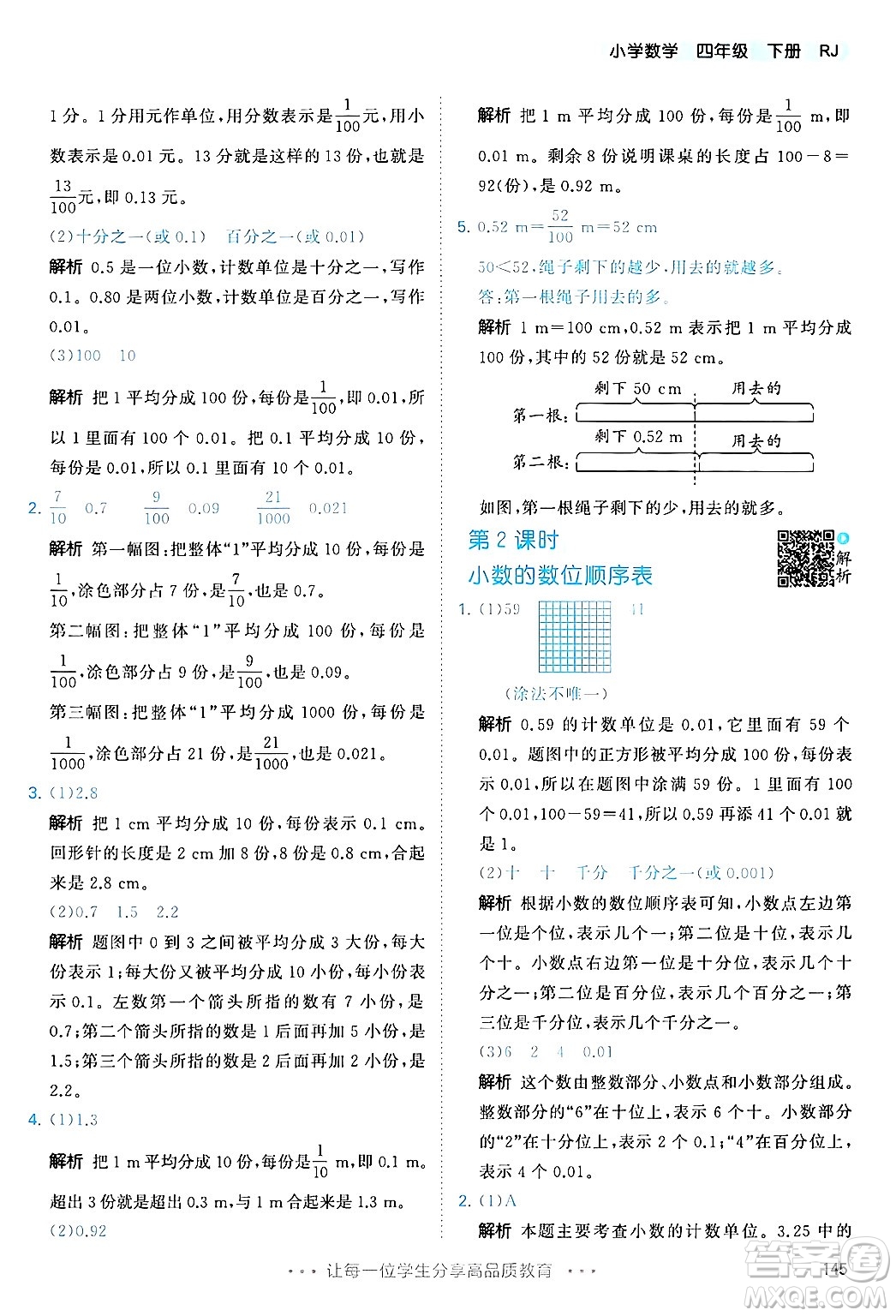 山東畫報出版社2025年春53天天練四年級數(shù)學下冊人教版答案