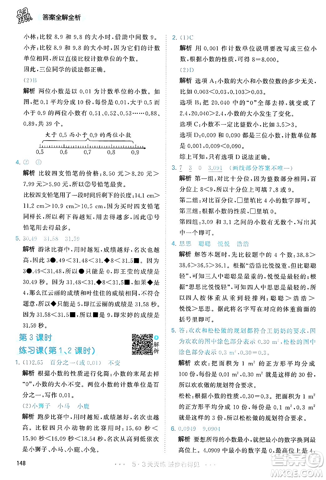 山東畫報出版社2025年春53天天練四年級數(shù)學下冊人教版答案