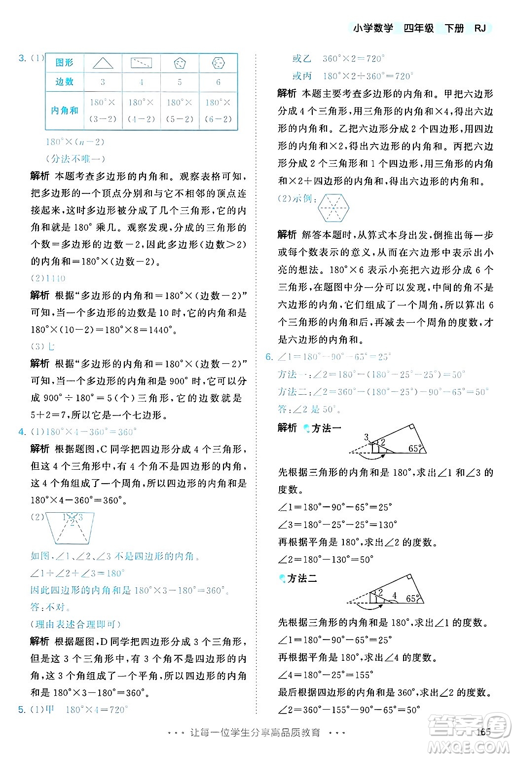 山東畫報出版社2025年春53天天練四年級數(shù)學下冊人教版答案