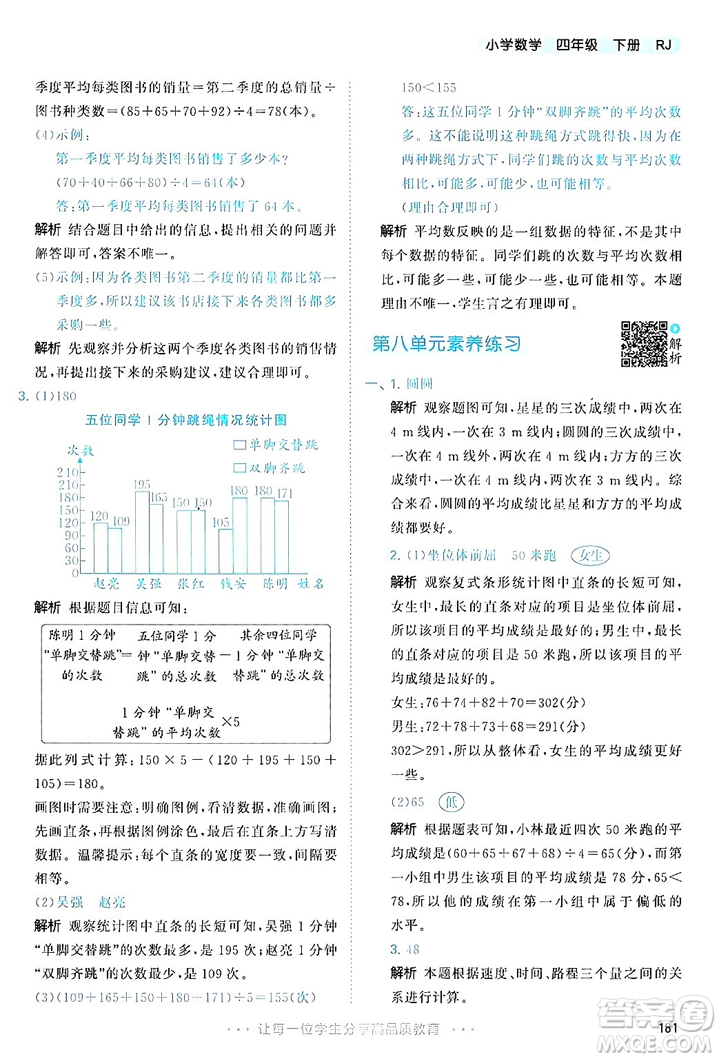 山東畫報出版社2025年春53天天練四年級數(shù)學下冊人教版答案