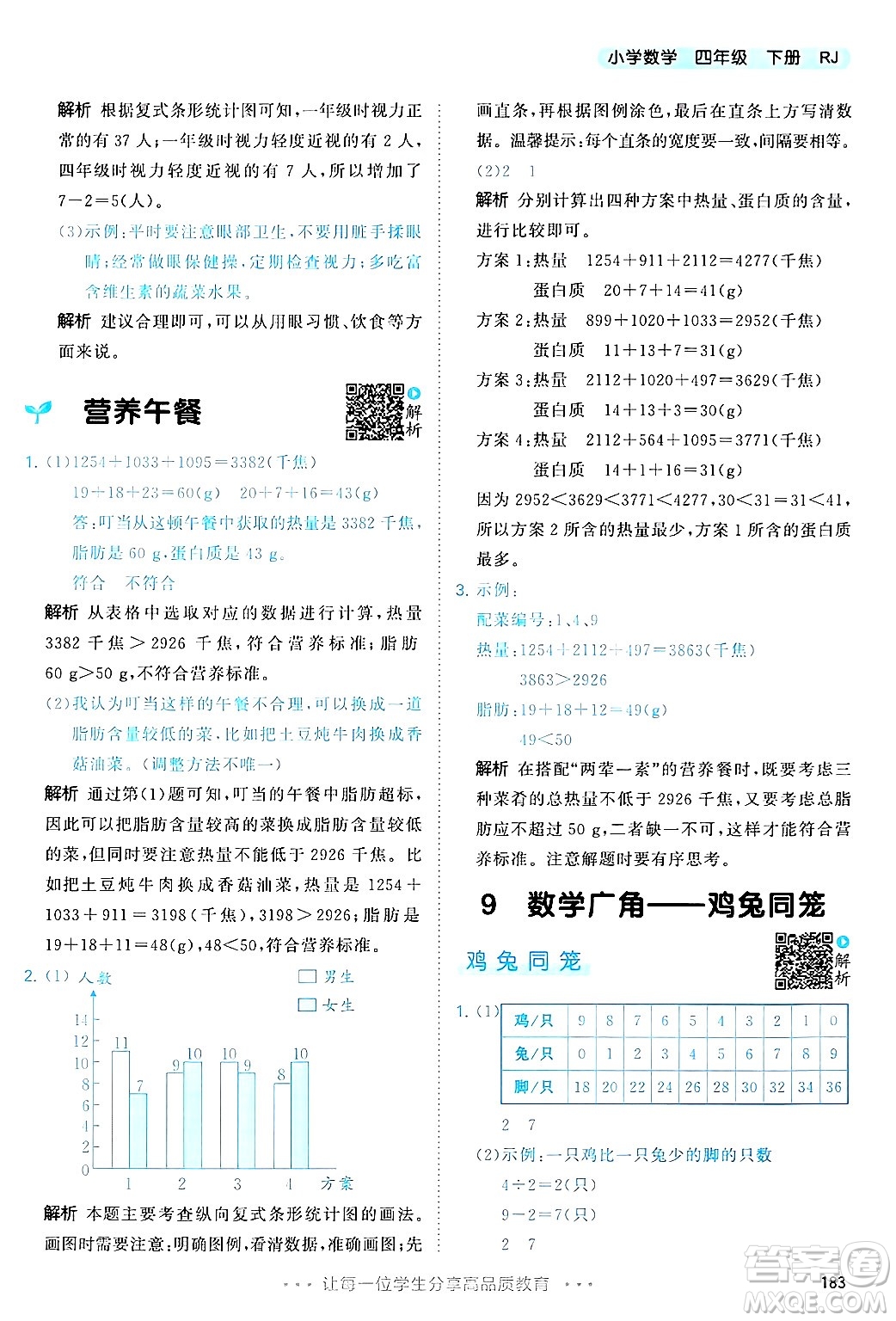 山東畫報出版社2025年春53天天練四年級數(shù)學下冊人教版答案