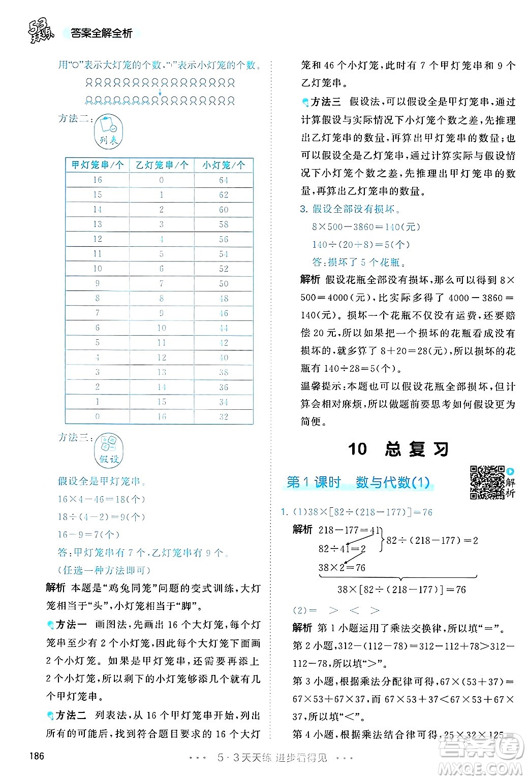 山東畫報出版社2025年春53天天練四年級數(shù)學下冊人教版答案