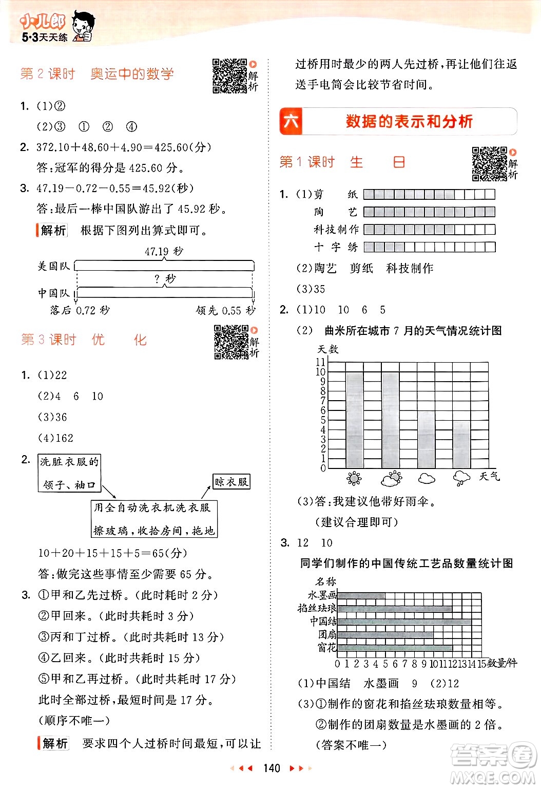 教育科學(xué)出版社2025年春53天天練四年級數(shù)學(xué)下冊北師大版答案